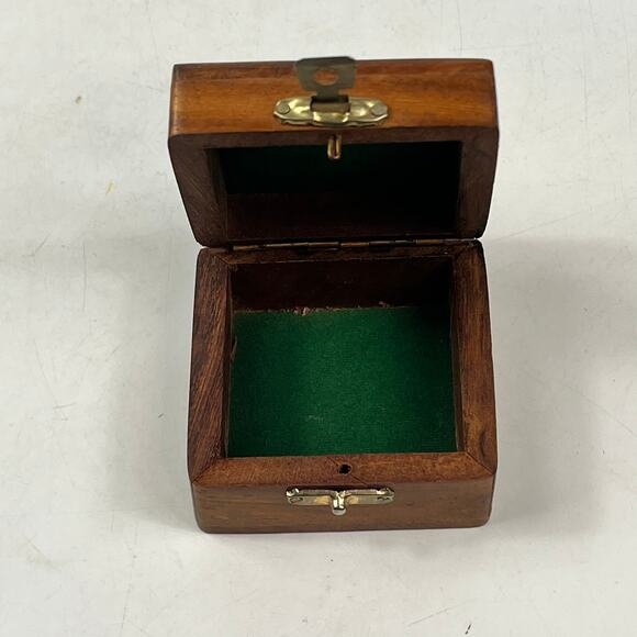 Small Wood Trinket Box with Brass Anchor Inlay Made in India Nautical 2.75" - Picture 6 of 10